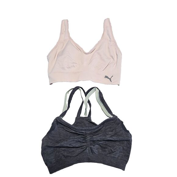 Athleta and Puma Sports Bras Size M 2 Piece Bundle Dark Gray and Pink - Picture 1 of 8